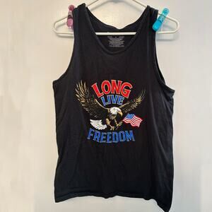 Black Long Live Freedom Eagle American Flag Graphic Tank Top Men’s (M)